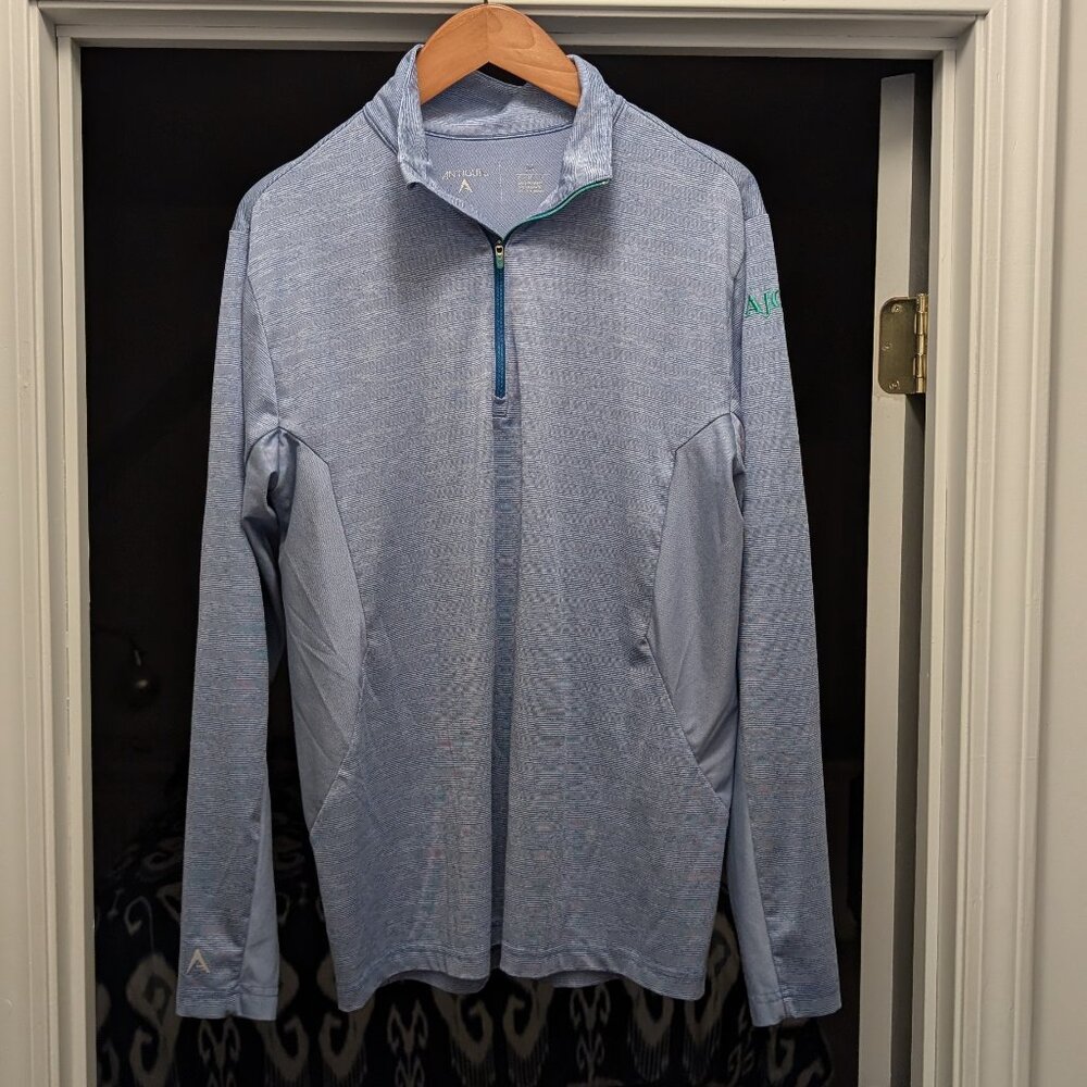 Antigua Men's Quarter zip Pullover, Medium, Blue with Stripes